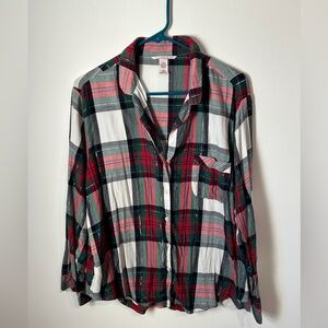 Victoria's Secret Women Multicolor Plaid Pajama Top Button Down size Large